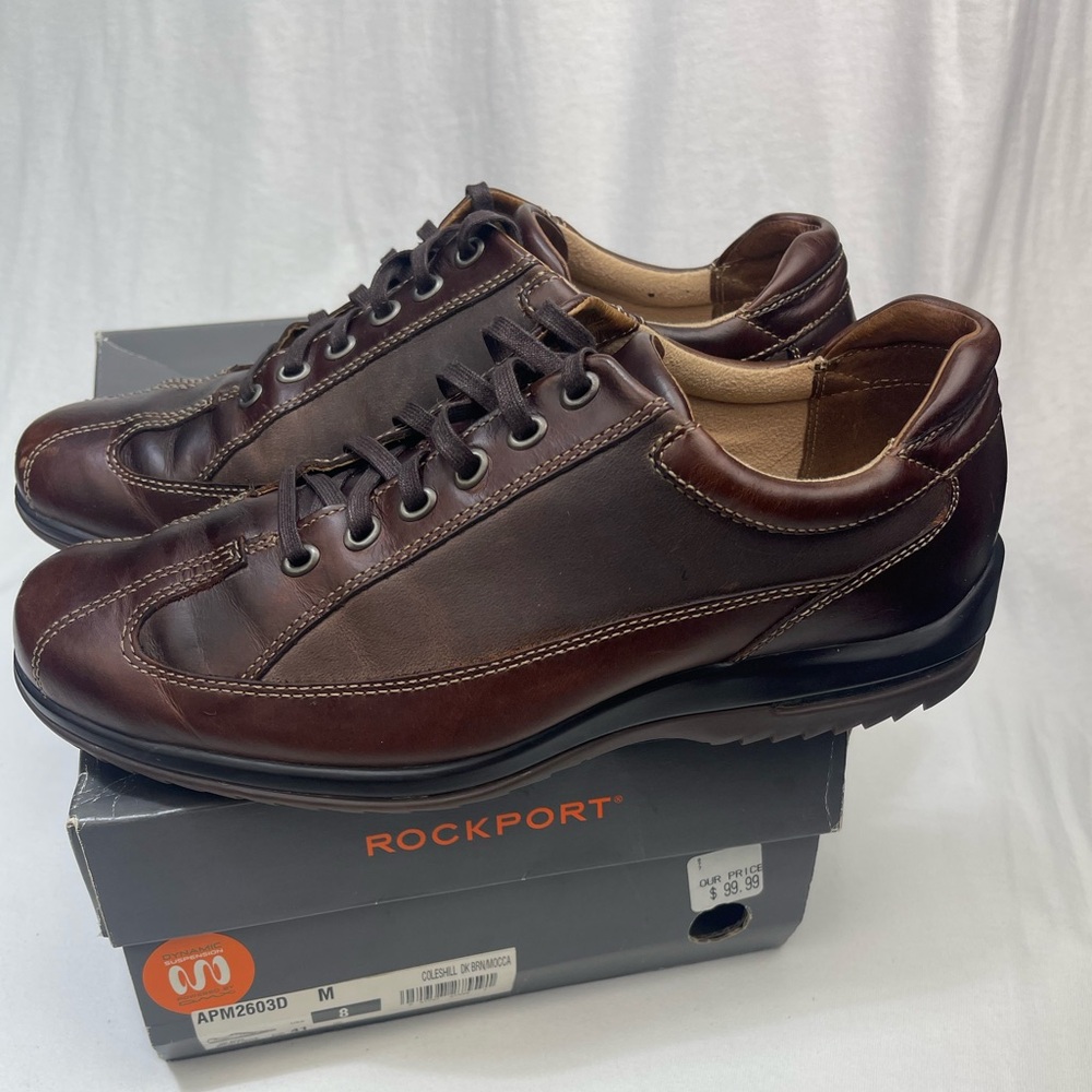 Rockport Dark Brown Natural Leather Shoes Coleshill size 8